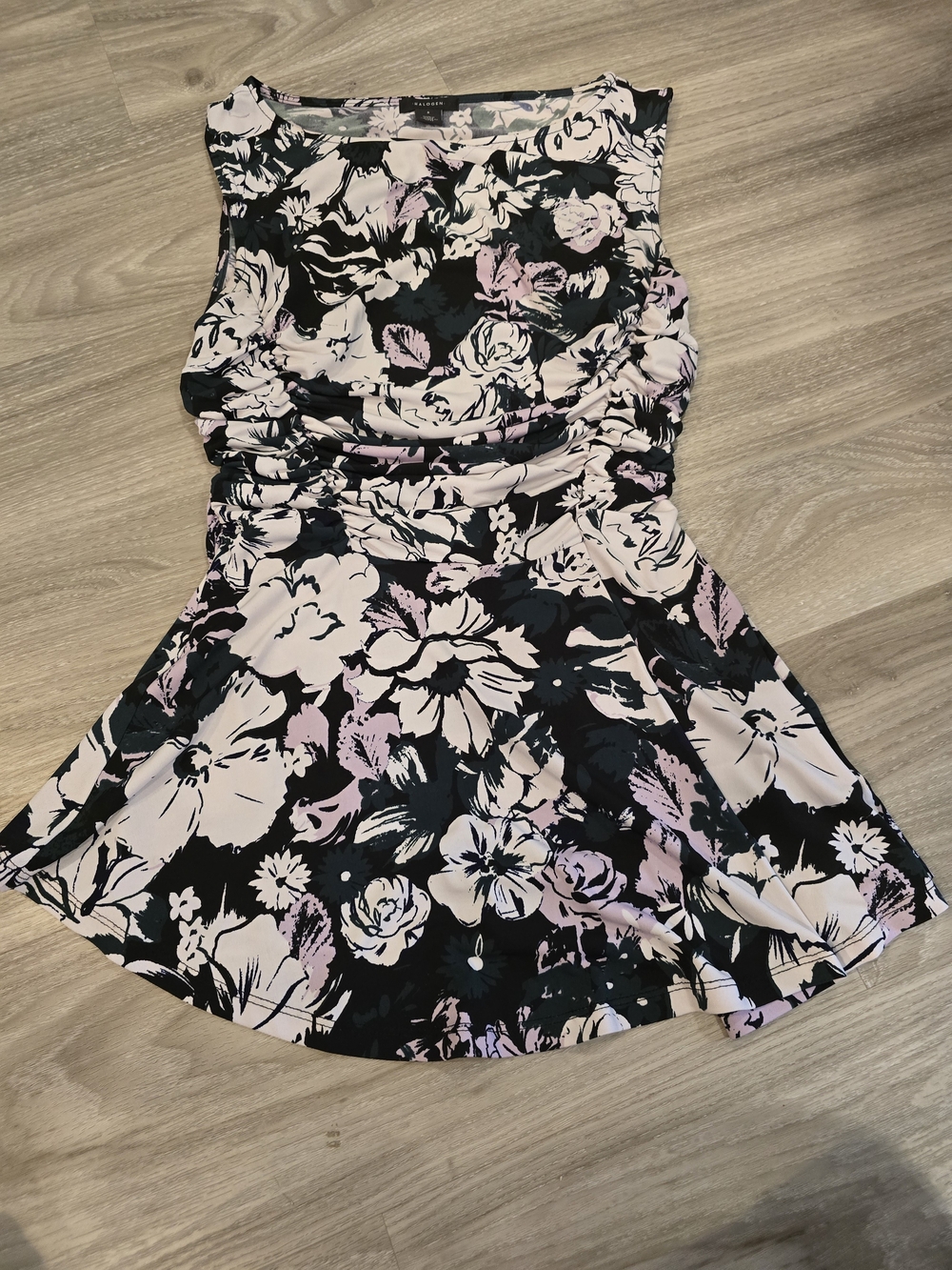 Banana Republic Black with Light Pink Floral Sleeveless Peplum Top
